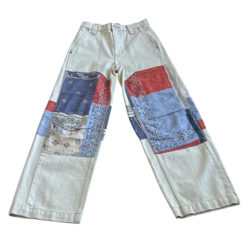 BDG Urban Outfitters Bandana Patchwork Jeans wide leg White Red Blue size 24 - Picture 1 of 12